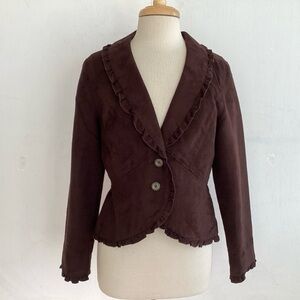 Faded Glory Chocolate Brown Faux Suede Ruffled Shawl Collar Peplum Jacket XL